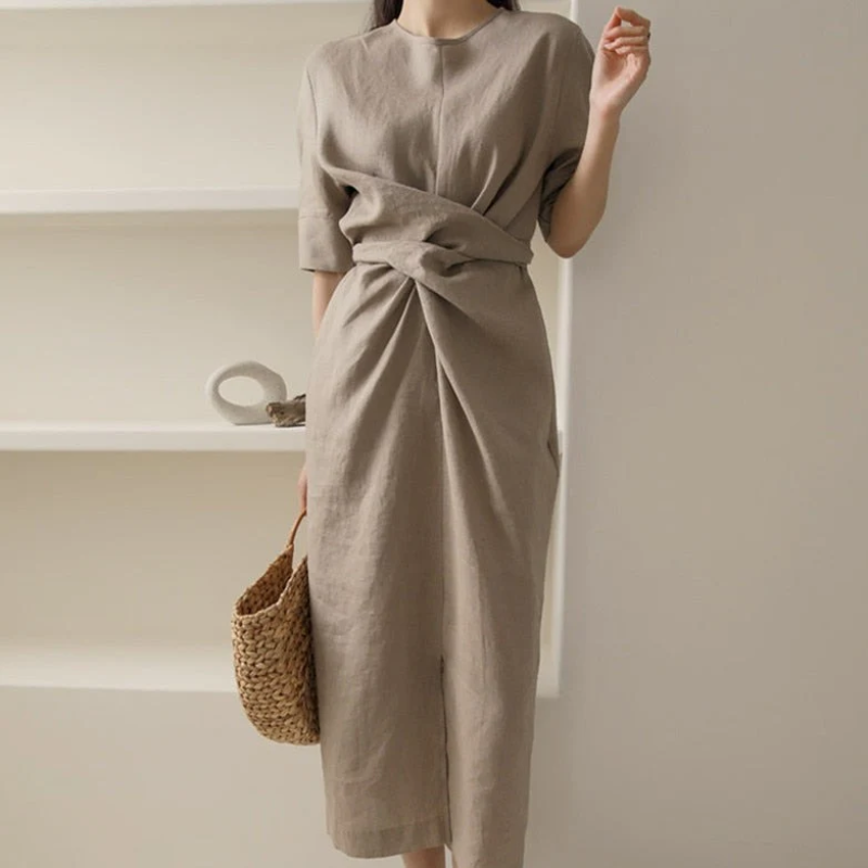 Short Sleeve Tie Waist Wrap Maxi Dress