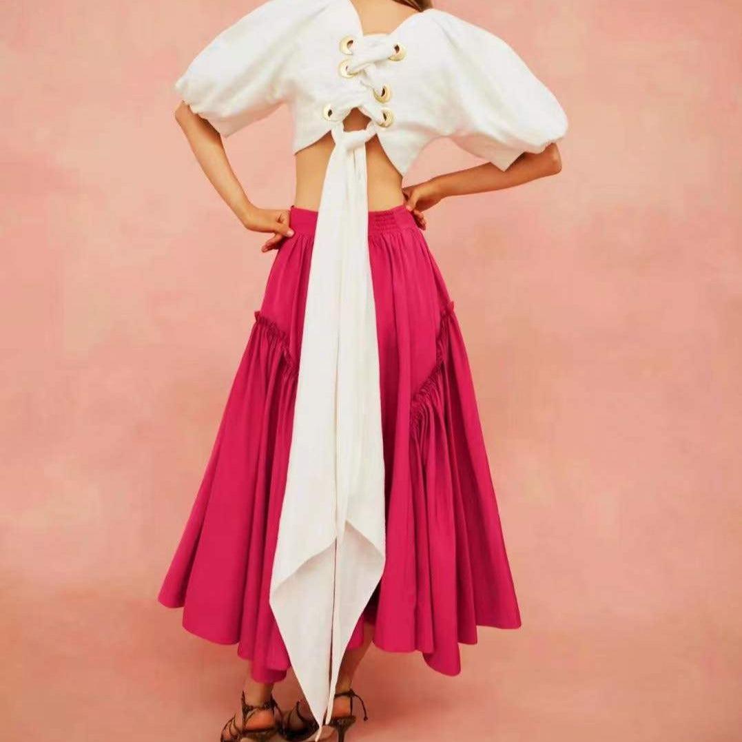 Dannie Puff Sleeve Crop Top & Maxi Length Pleated Skirt Set