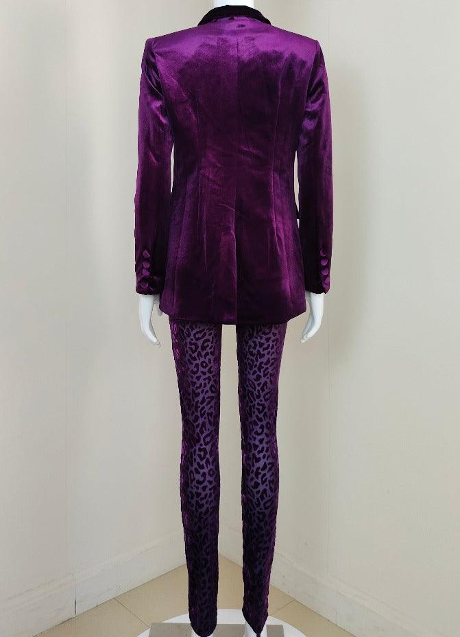 Darcie Velvet Blazer Top & Dalmatian Pants Set