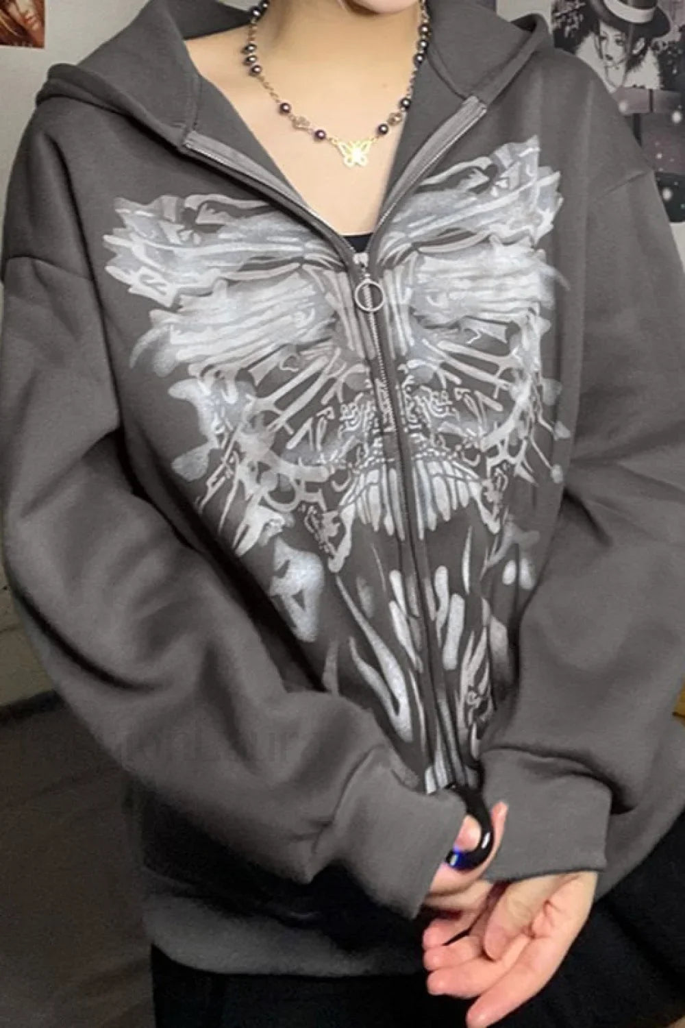 Dark Aesthetic Color Block Hoodie Gray / S