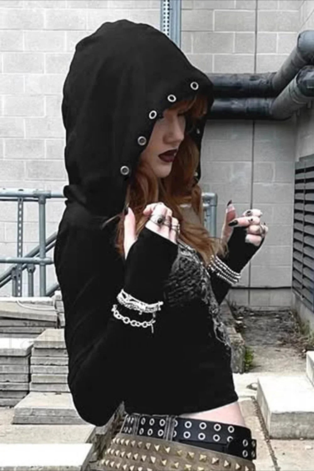 Dark Aesthetic Print Hole Hoodie
