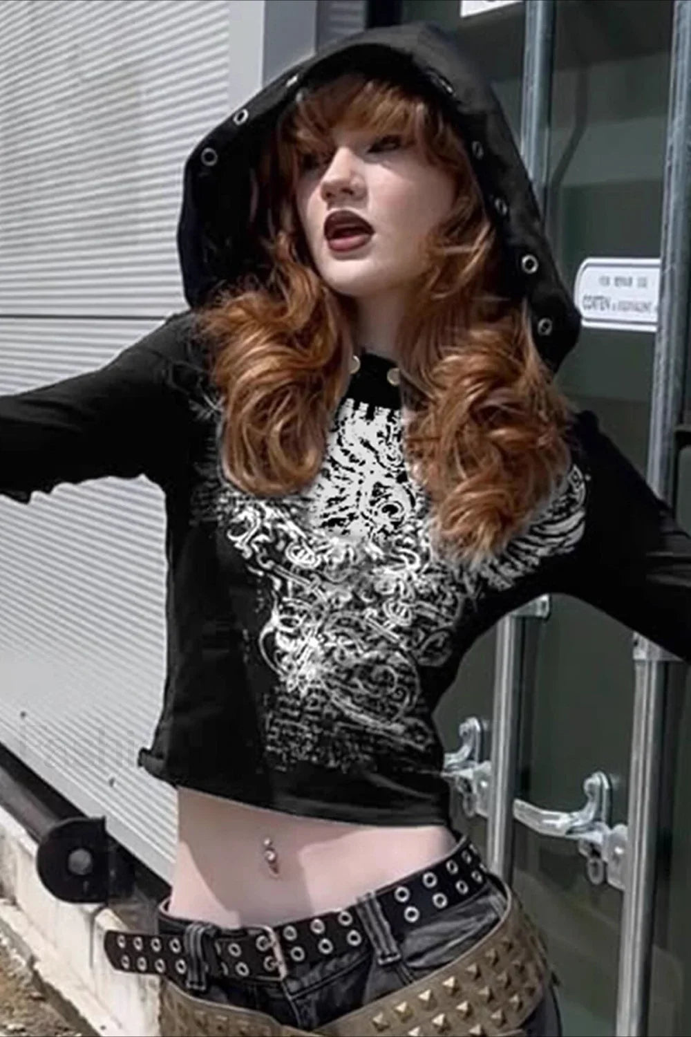 Dark Aesthetic Print Hole Hoodie