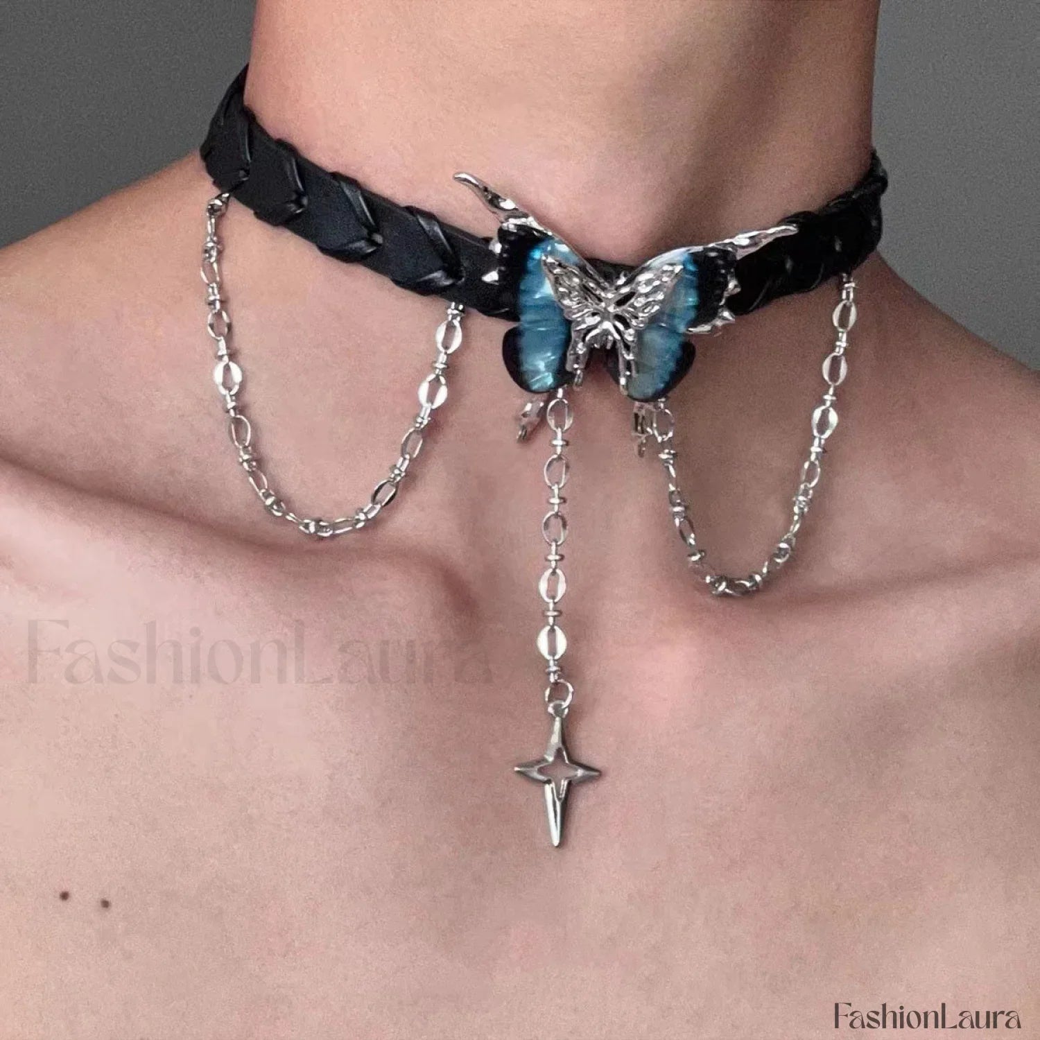 Dark Black Star Leather Choker Necklace