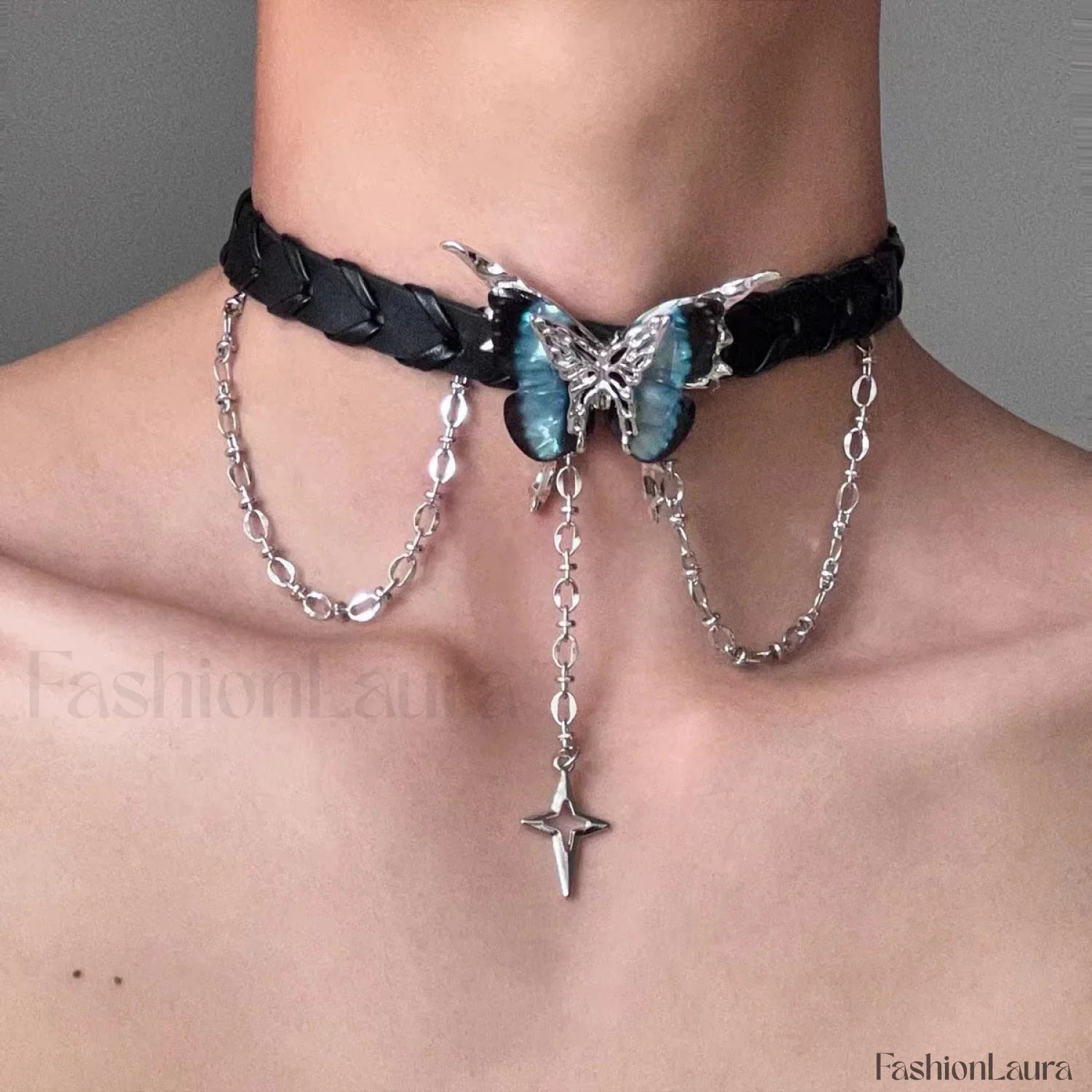 Dark Black Star Leather Choker Necklace