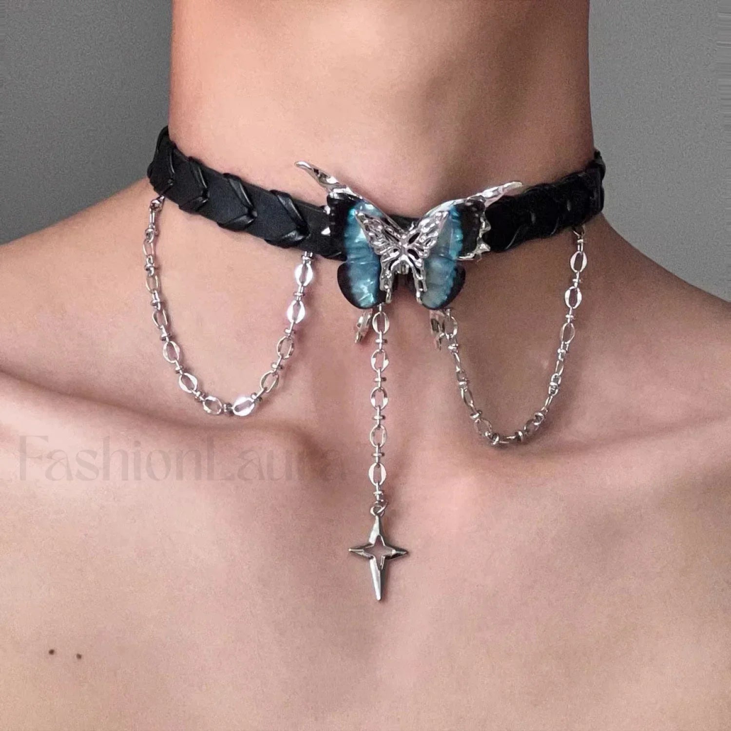 Dark Black Star Leather Choker Necklace