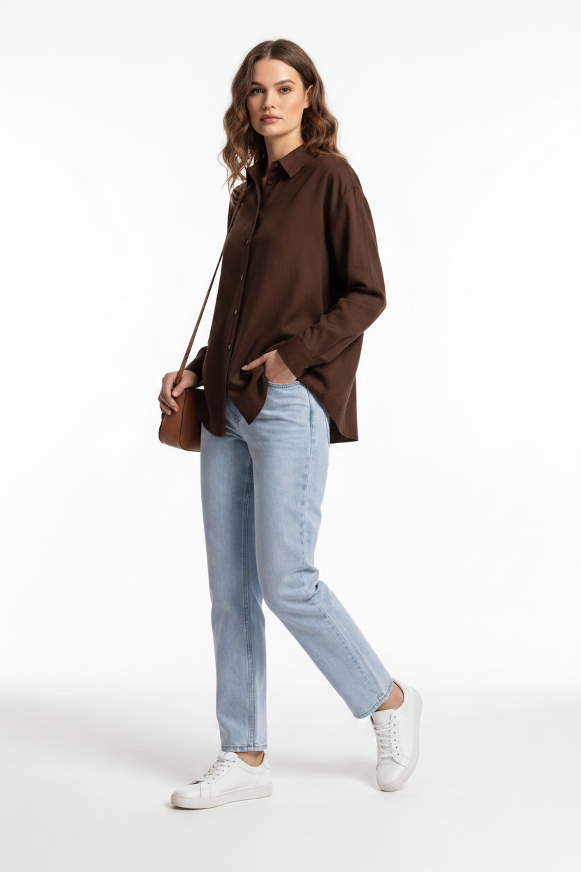 Elegant Relaxed Button Blouse with Soft Fabric and Versatile Fit