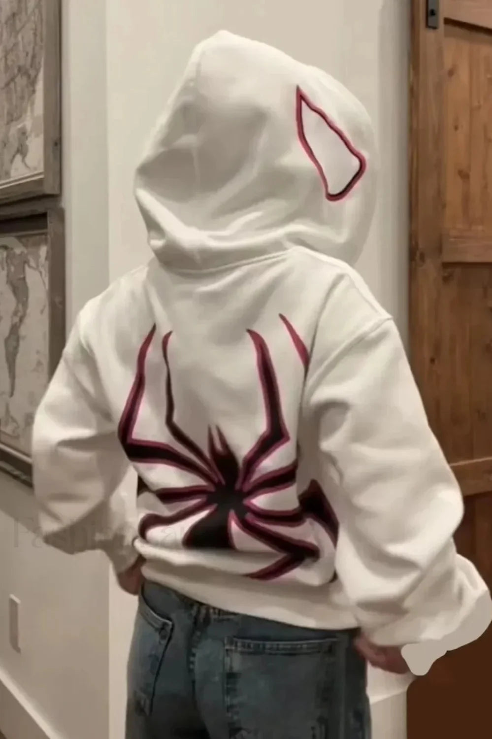 Dark Gothic Spider Print Zipper Hoodie