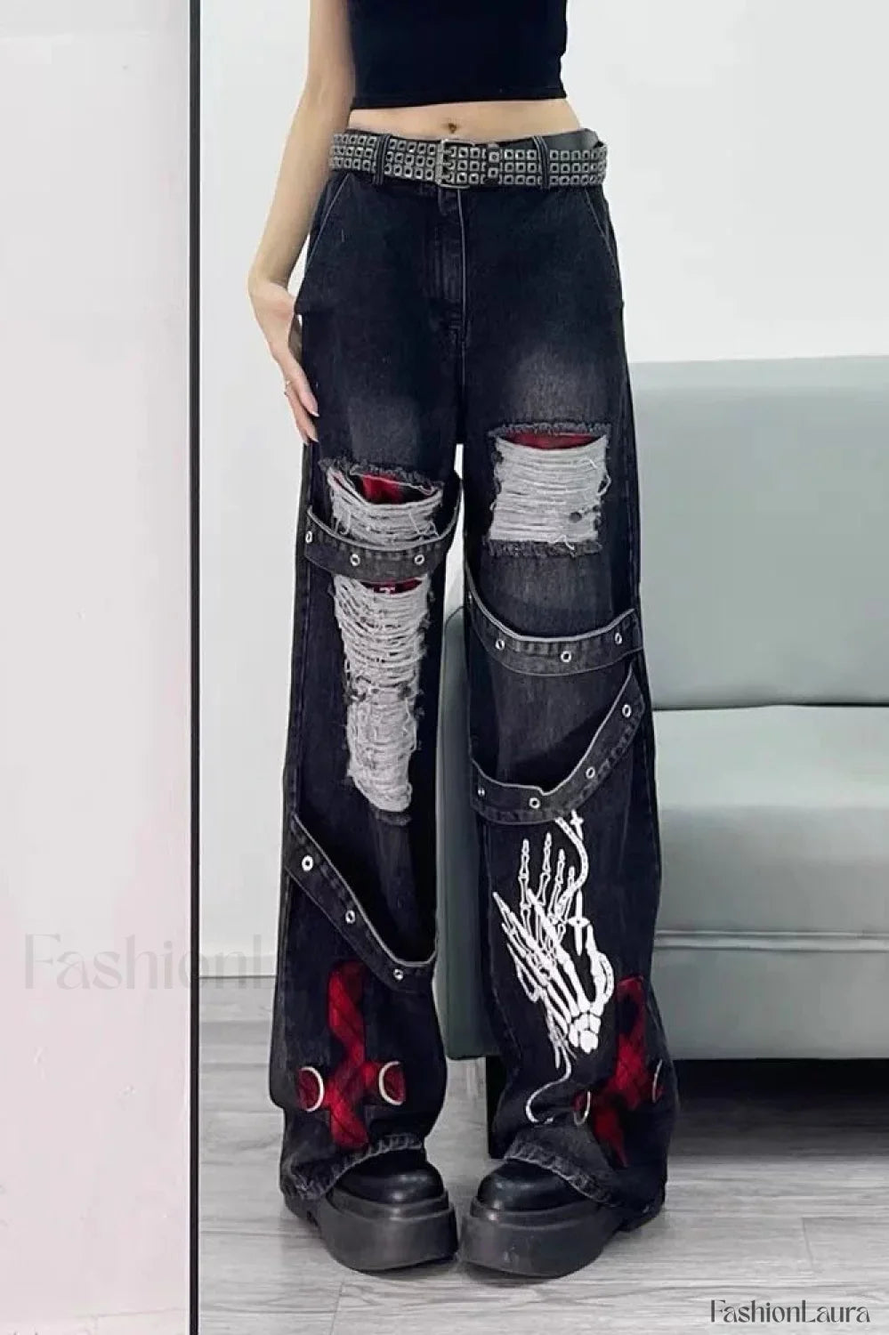 Dark Tone Flared Wide Leg Jeans