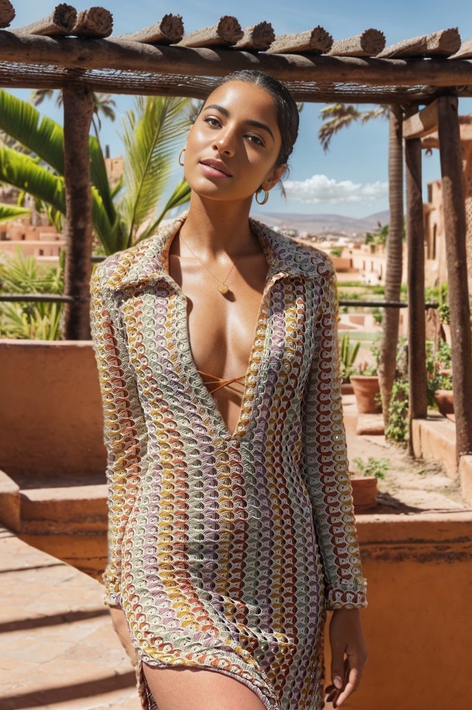 Crochet Collared Deep V-Neck Long Sleeve Open Knit Bodycon Maxi Dress