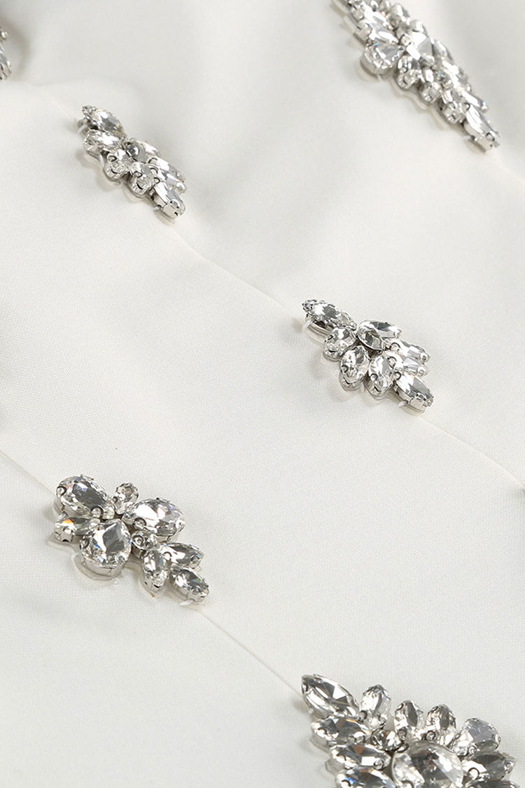 Dazzling Crystal Bandeau Drop Waist Fit & Flare Tulle Evening Maxi Dress