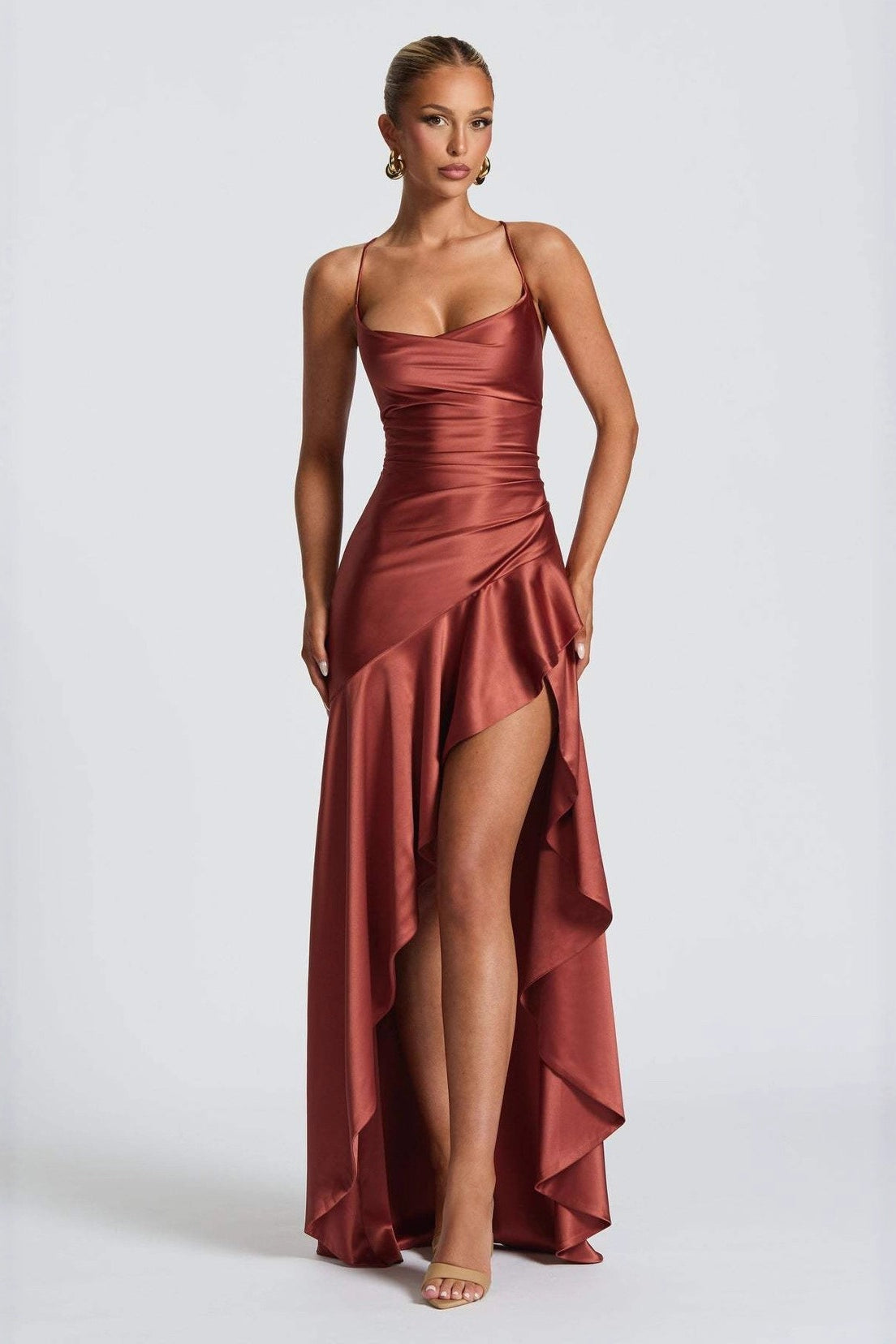 Backless Lace-Up Satin Silk Dress 2