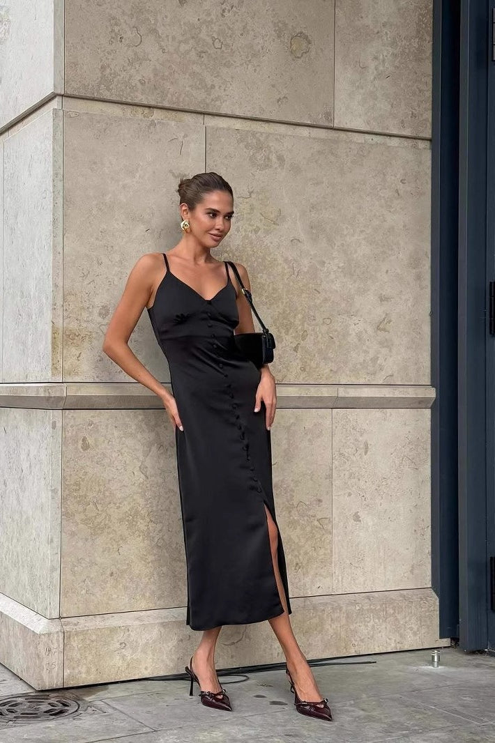 Solid Edition LaceTrim Cami Maxi Silk Dress