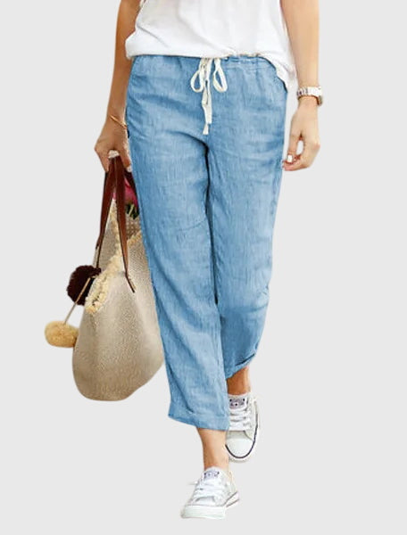 Drawstring High Waist Straight Leg Cropped Pants