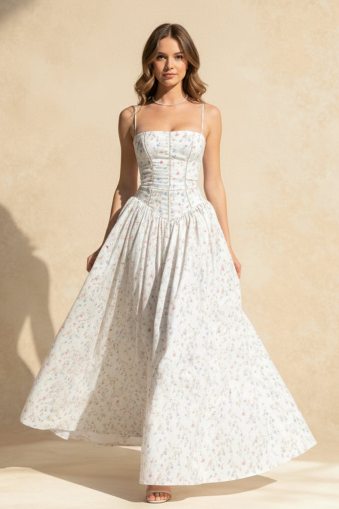 Chiffon Pleated Floral Off Shoulder Maxi Dress 2