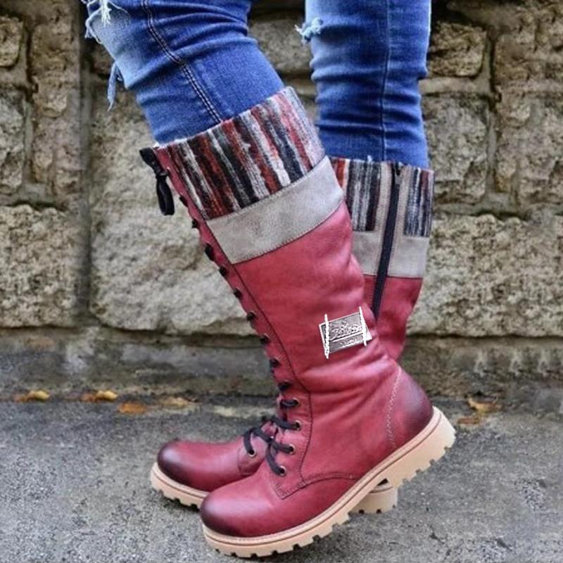 Women Winter Lace Up Knitted High Boots