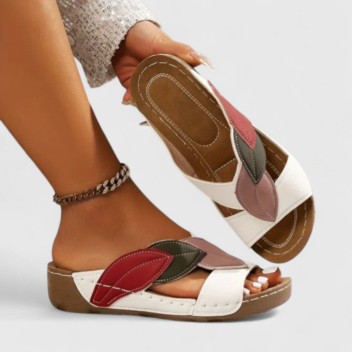 Open Toe Cross Strap Low Wedge Slide Sandals