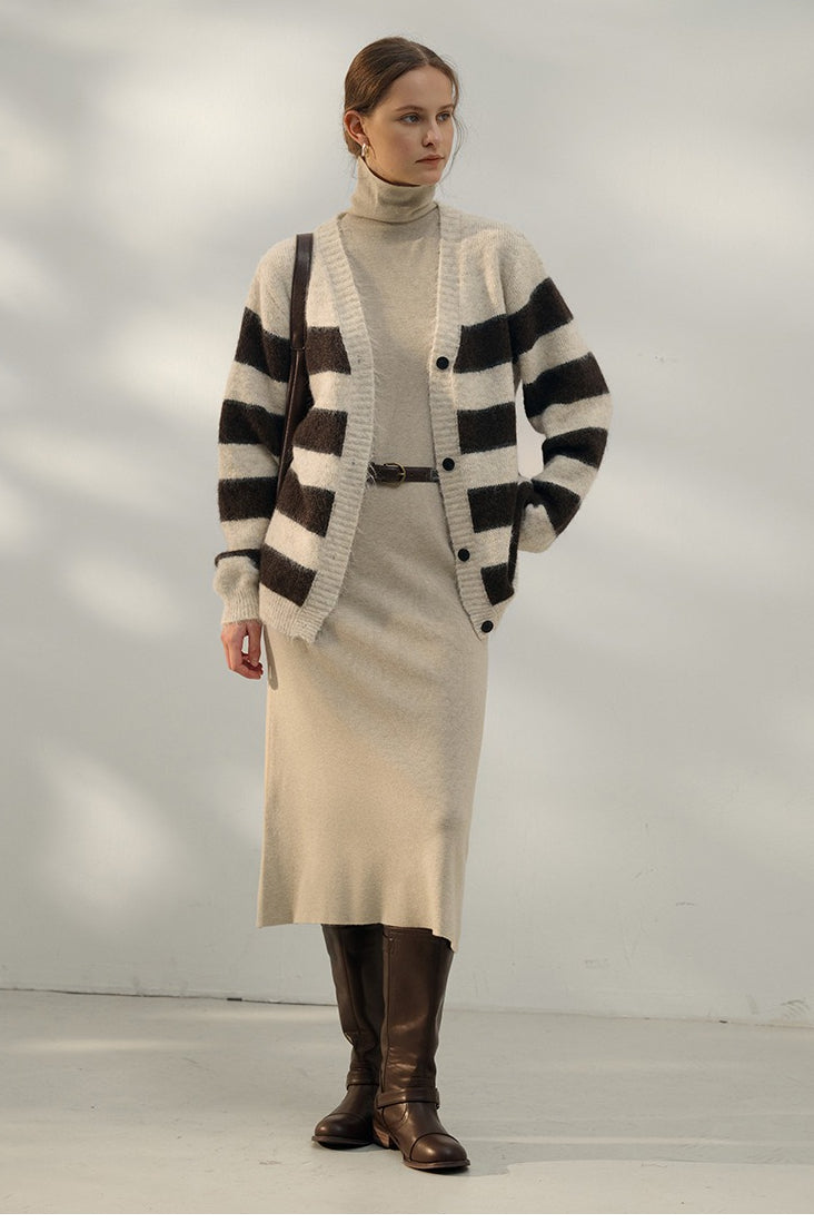 Textured Stripe VNeck Knit Top