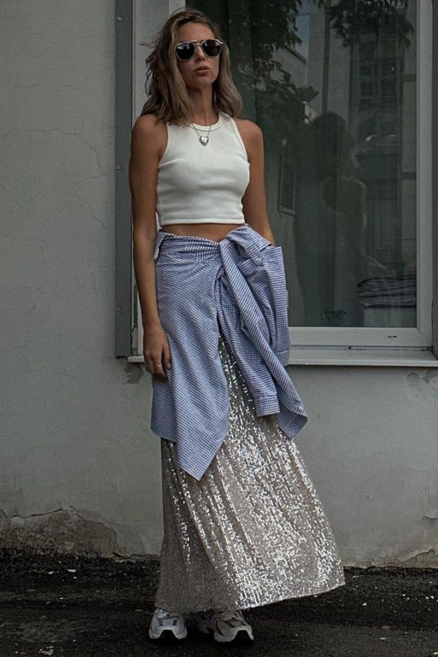 Glitter Sequin A-Line Midi Skirt