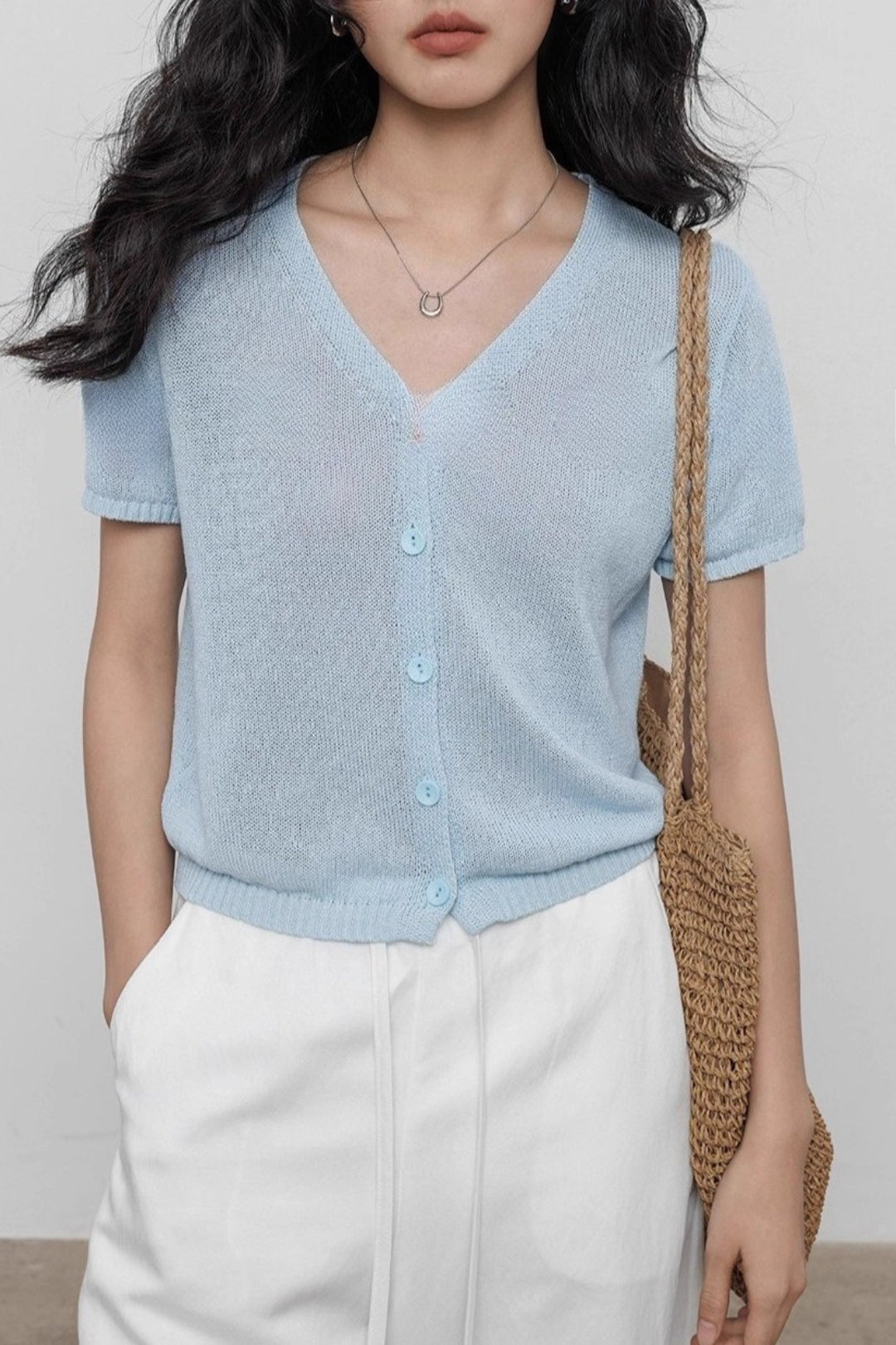VNeck Short Sleeve Knit Top