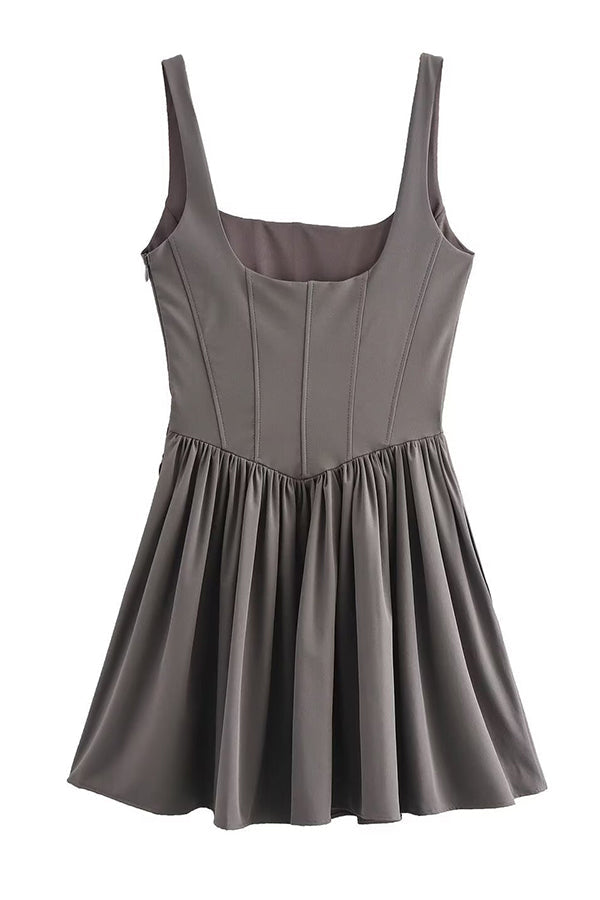 Solid Velvet Square Neck Slim Fit Mini Dress - View 16
