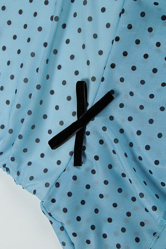 Sexy Bandeau Waist Polka Dot Mesh Bow Mini Dress - View 5