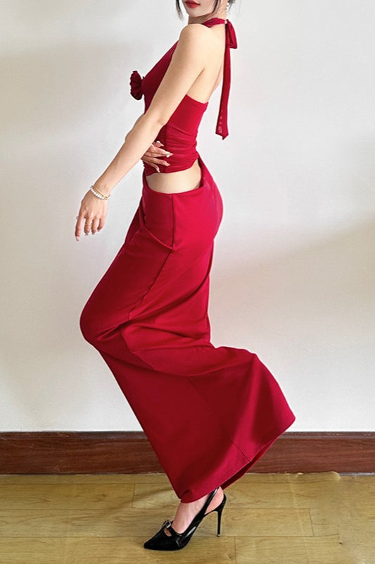 Sheer VNeck Halter Party Dress