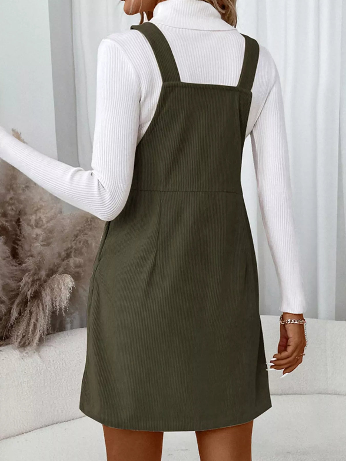Corduroy Front Pocket Adjustable Strap Overall Mini Dress 10