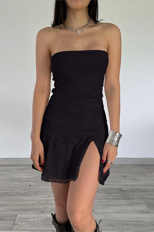 Lace Panel Strapless Bodycon Mini Party Dress