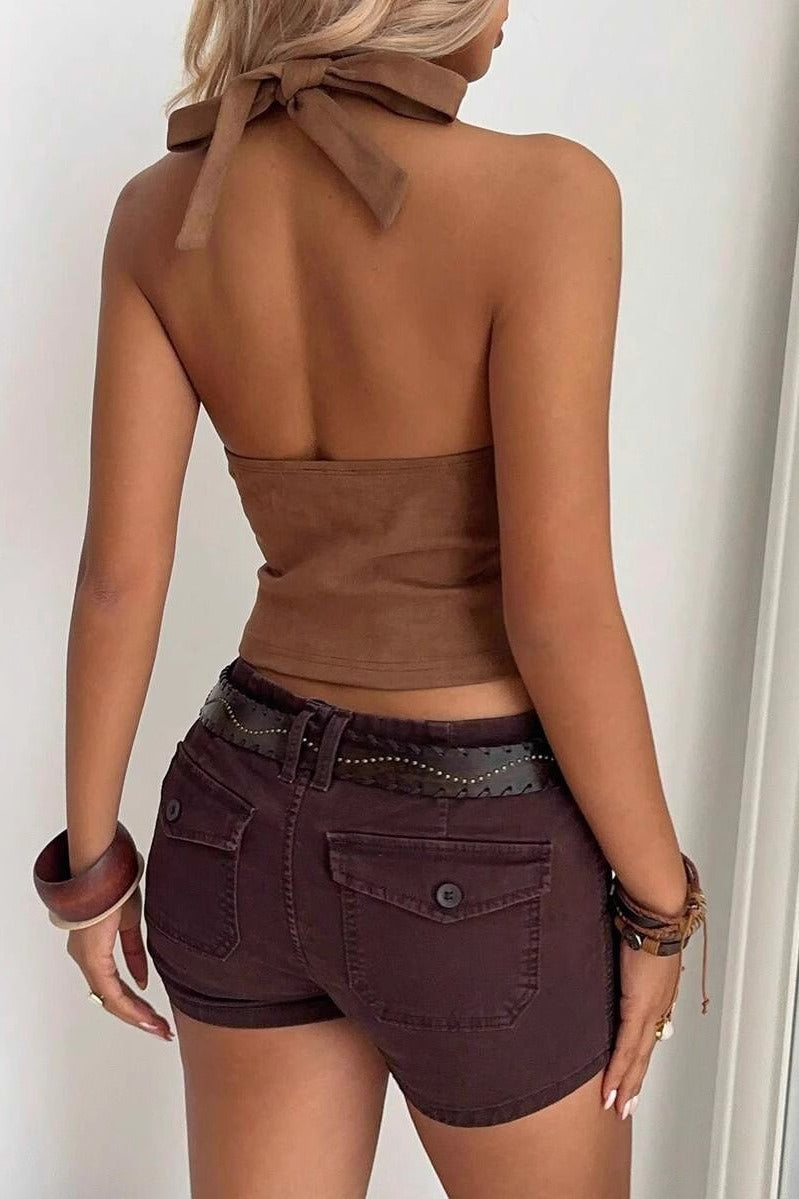 Y2K Print Crop Halter Cami Top
