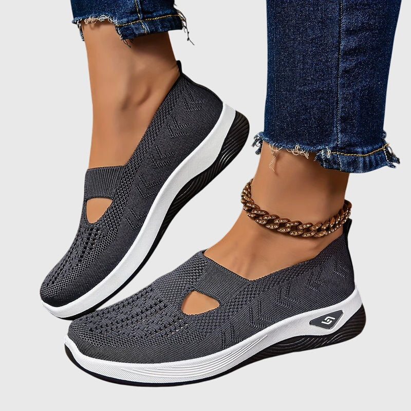 Cut Out Mesh Knit Slip On Wedge Sneakers