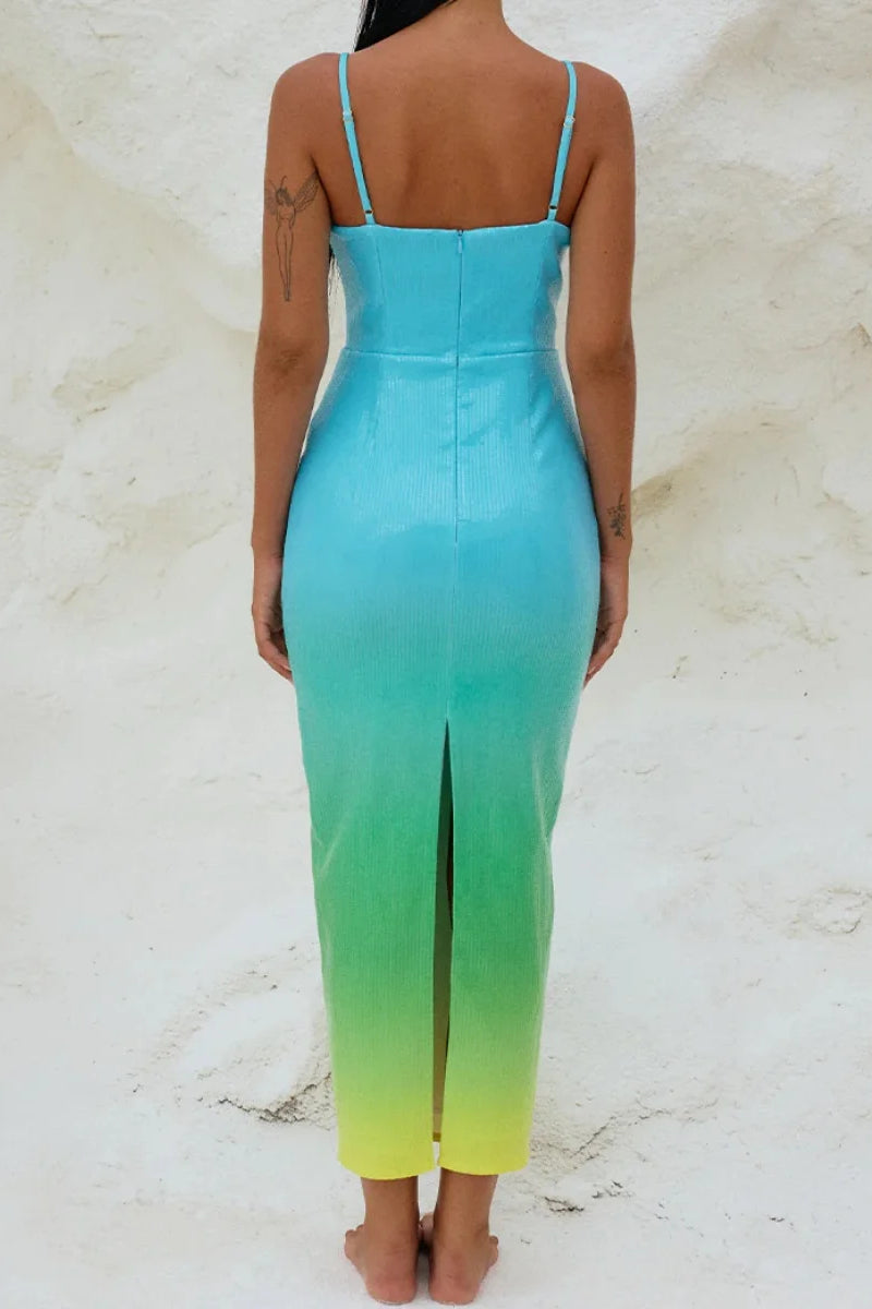 Sequin Ombre Sweetheart Spaghetti Strap Starfish Bodycon Maxi Dress