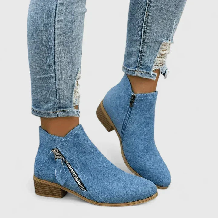 Pointed Toe Side Zip Block Heel Ankle Boots