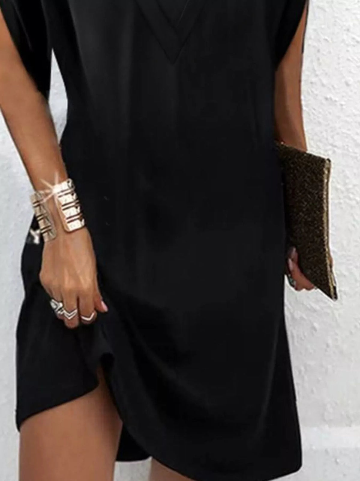 Pleated V-Neck Split Sleeve Relaxed Shift Mini Dress 6