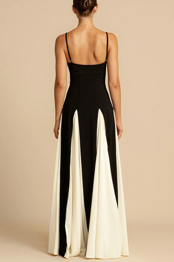 Spaghetti Strap Sweetheart Panelled Fit and Flare Maxi Gown