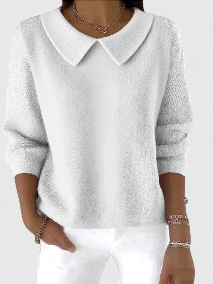 Collared Long Sleeve Drop Shoulder Knit Sweater