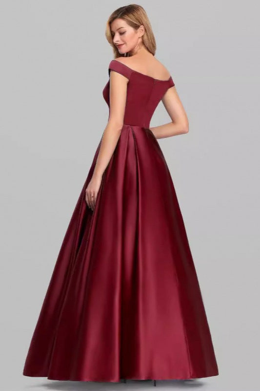 Satin Off Shoulder Sweetheart A-Line Formal Gown