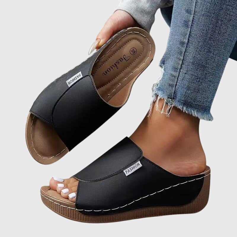 Open Toe Slip On Platform Wedge Sandals
