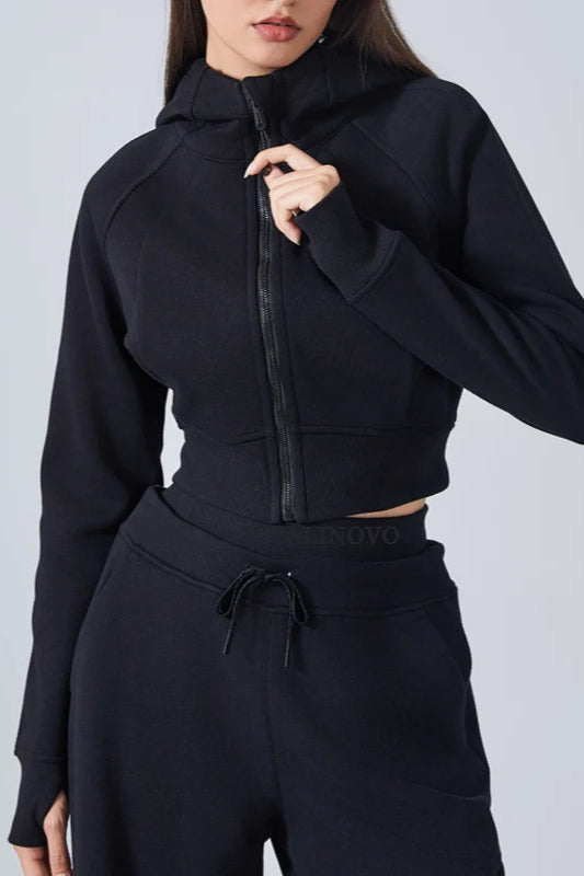 Cropped Fleece Workout Jacket