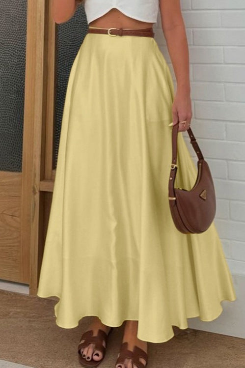 High Waist Satin Flared A-Line Swing Maxi Skirt