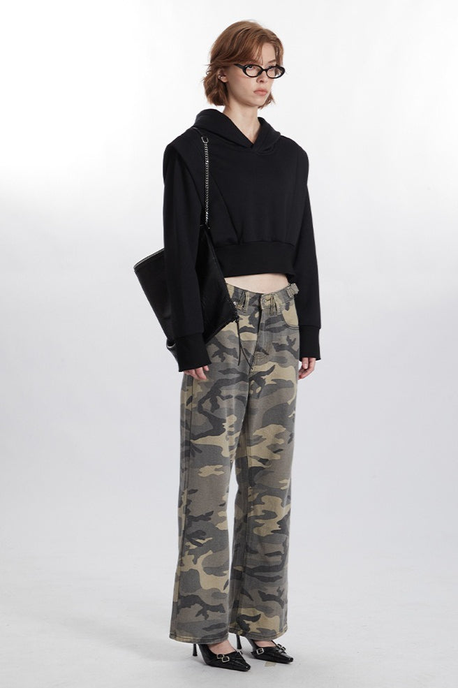 Cropped Solid Color Hoodie