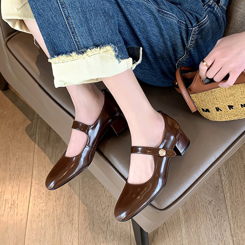 Sarah Jane Round Toe Block Heels Mary Jane Shoes