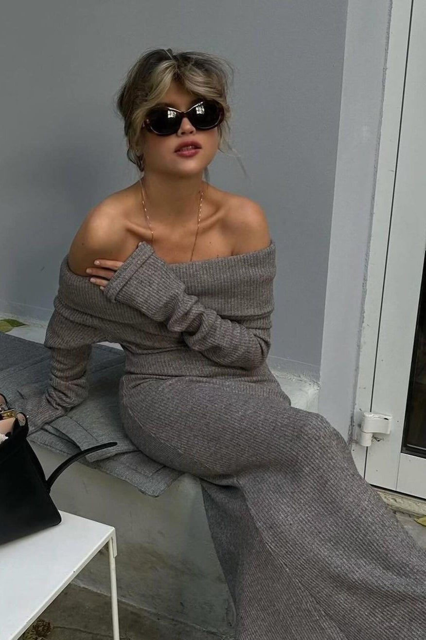Off Shoulder Knit Sweater Dress