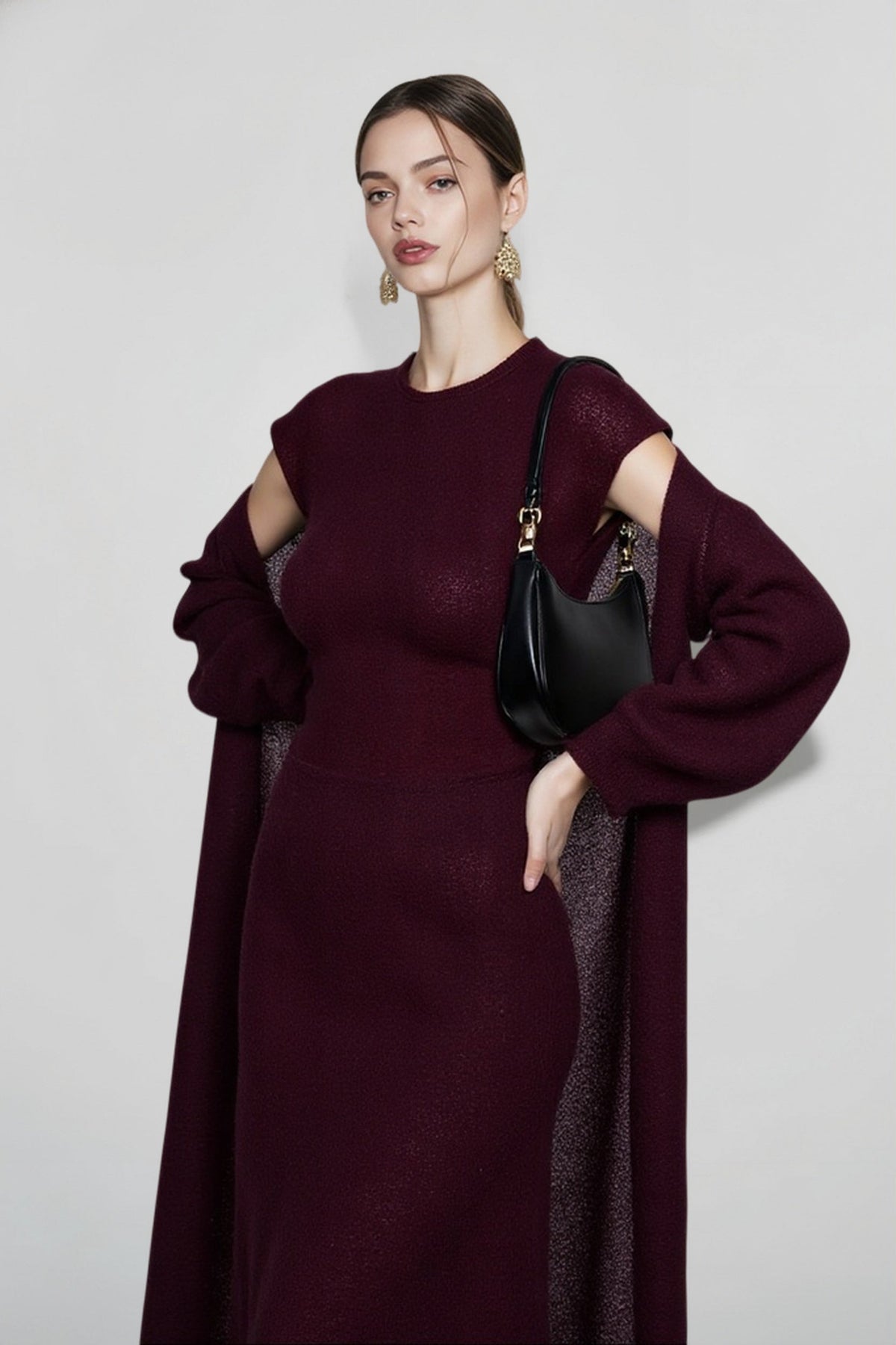 Crew Neck Knit Dress and Longline Cardigan Two Piece Set