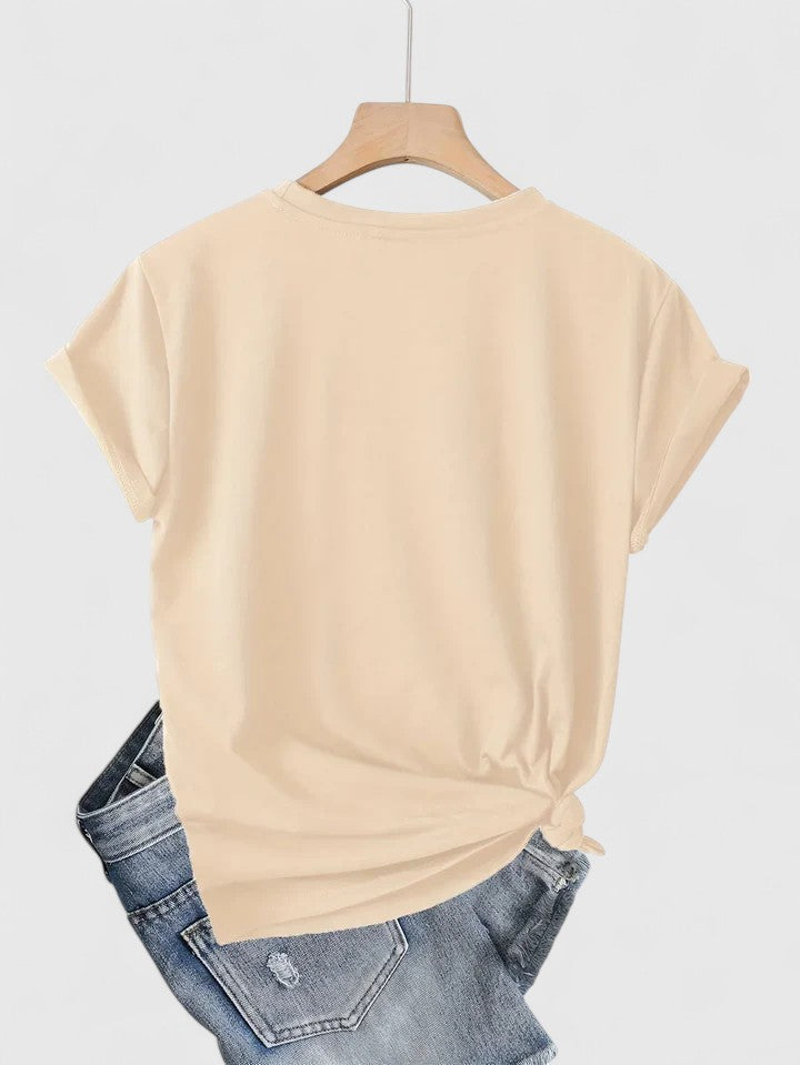 Heart Print Crew Neck Short Sleeve T-Shirt