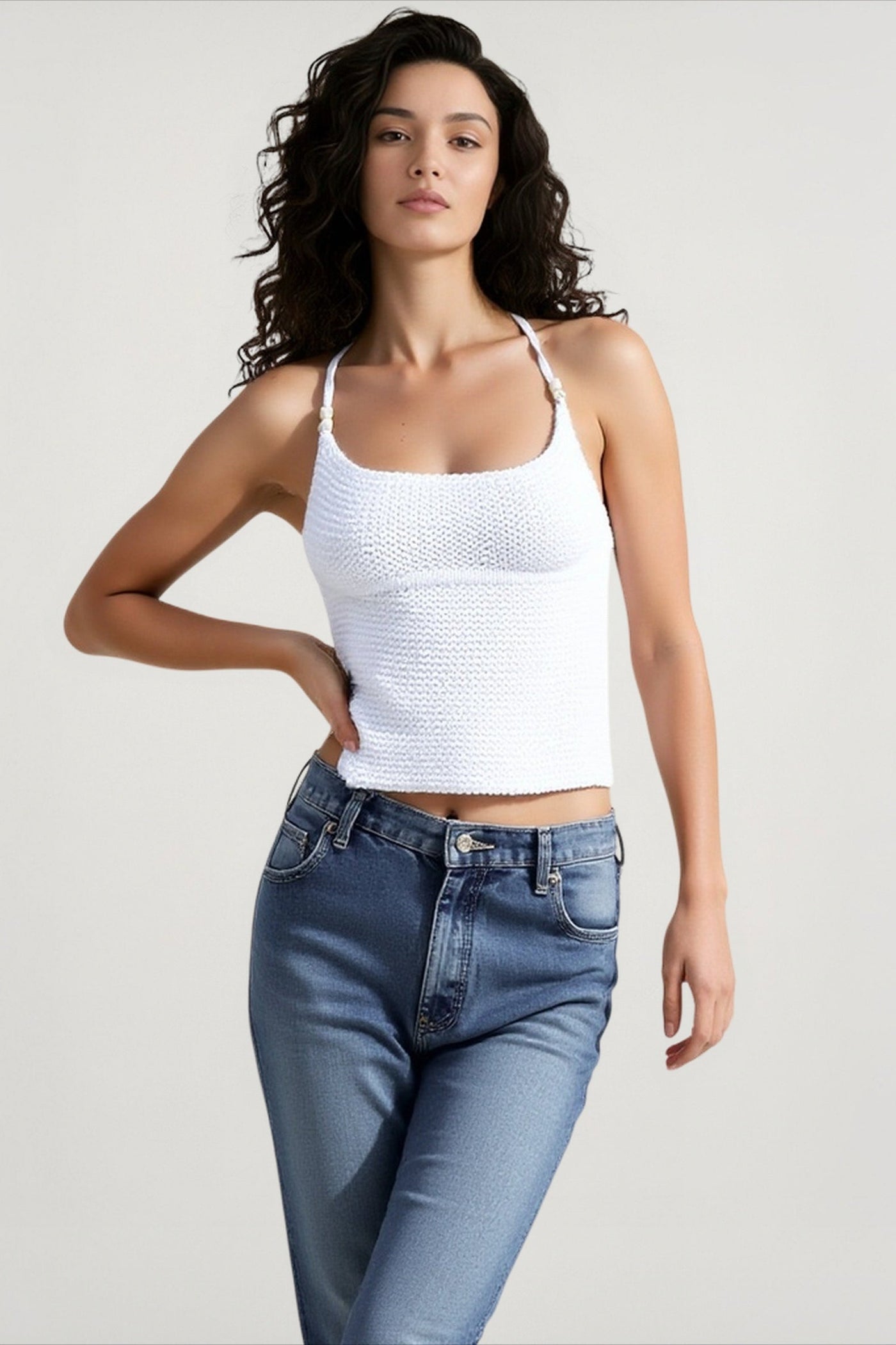 Mozision Knit Crop Backless Lace-Up Cami Top