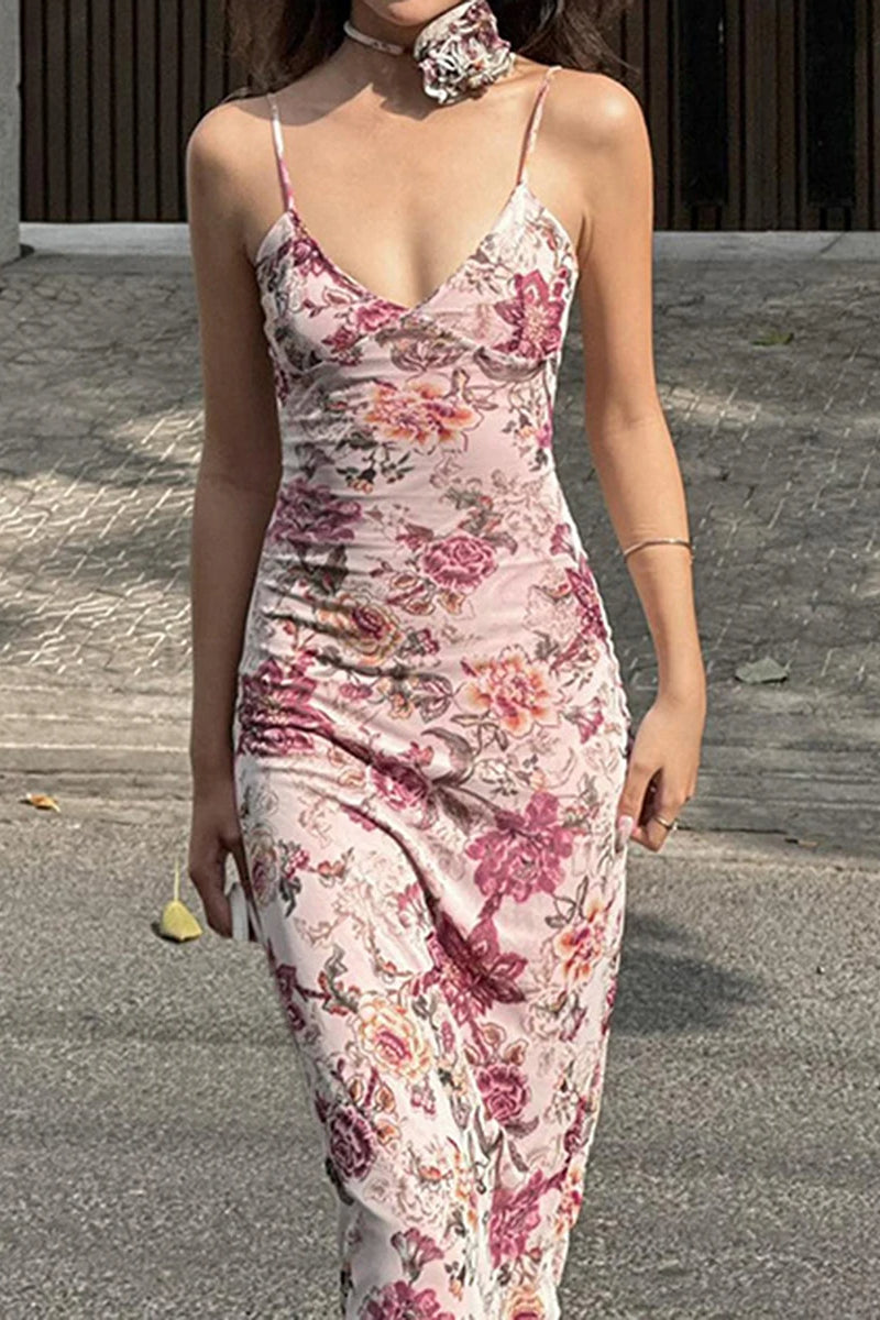 Backless Edition VNeck Maxi Floral Dress