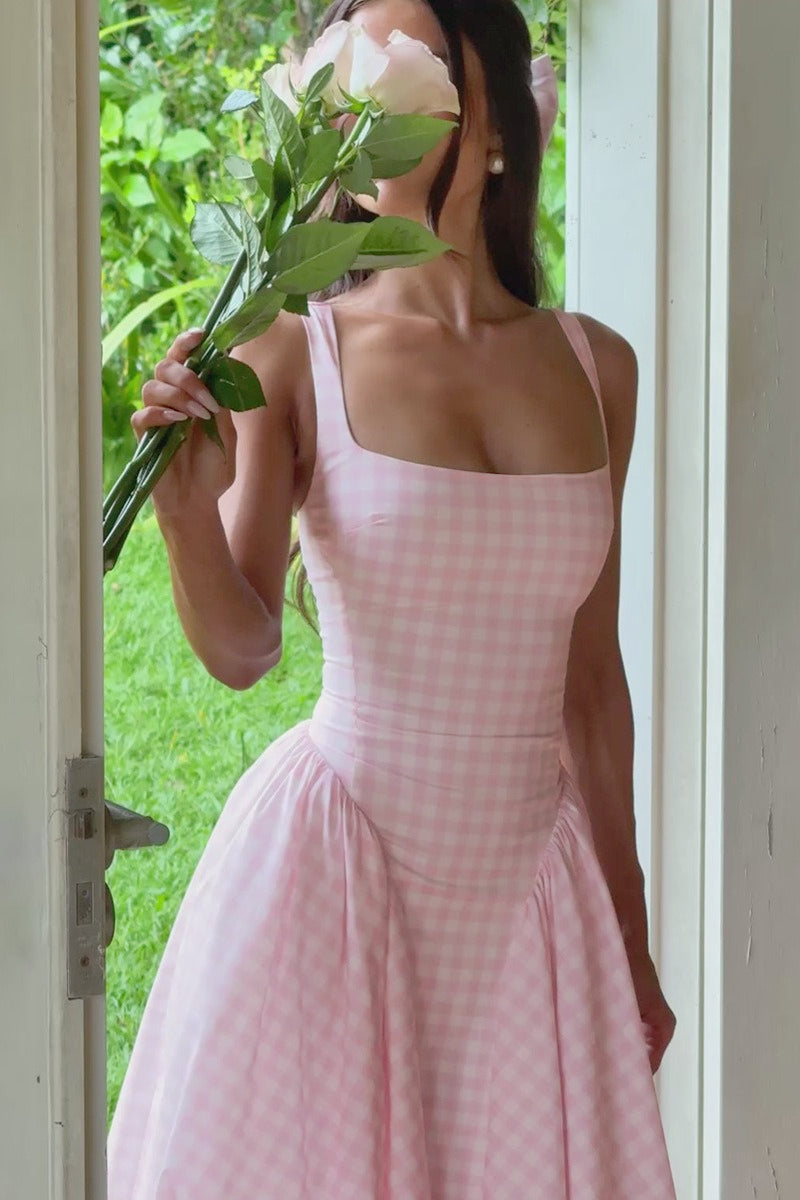 Gingham Backless Slip Birthday Dress