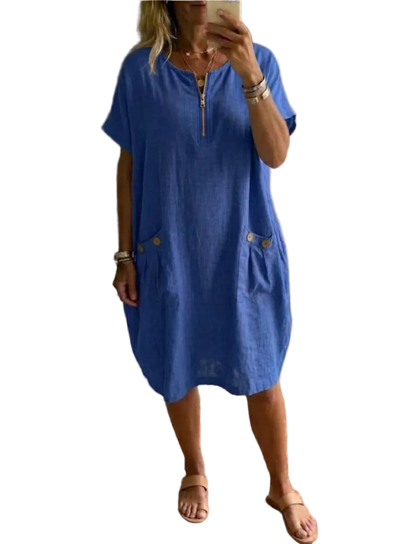 Short Sleeve Pocket Shift Midi Dress