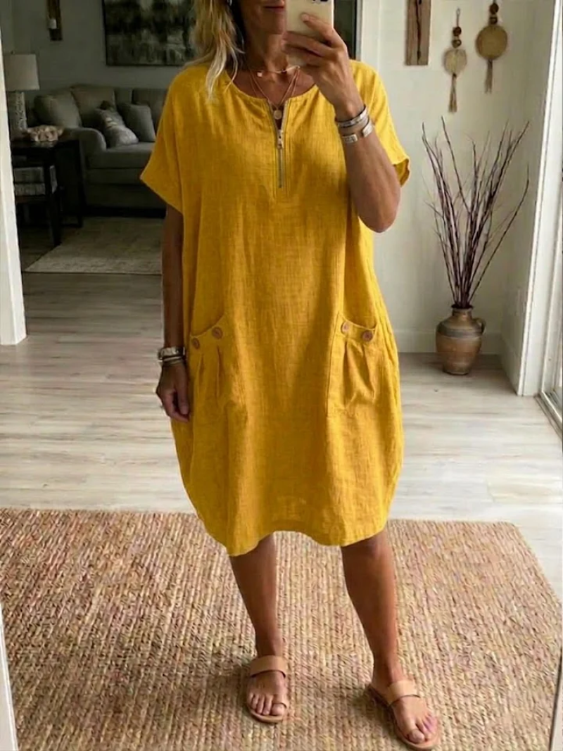 Short Sleeve Pocket Shift Midi Dress 3