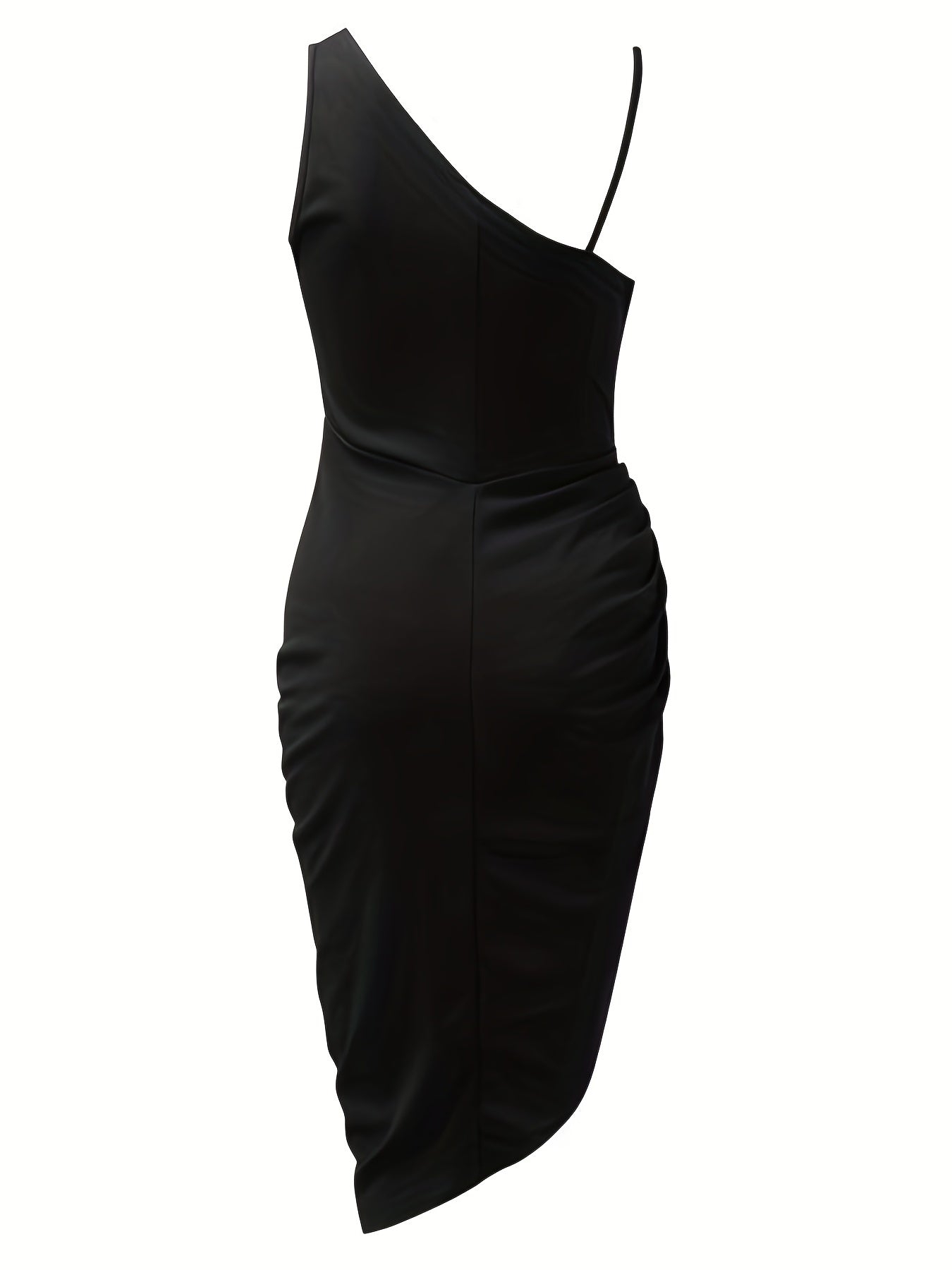 Sequin Panel One Shoulder Asymmetric Ruched Tulip Hem Cocktail Midi Dress